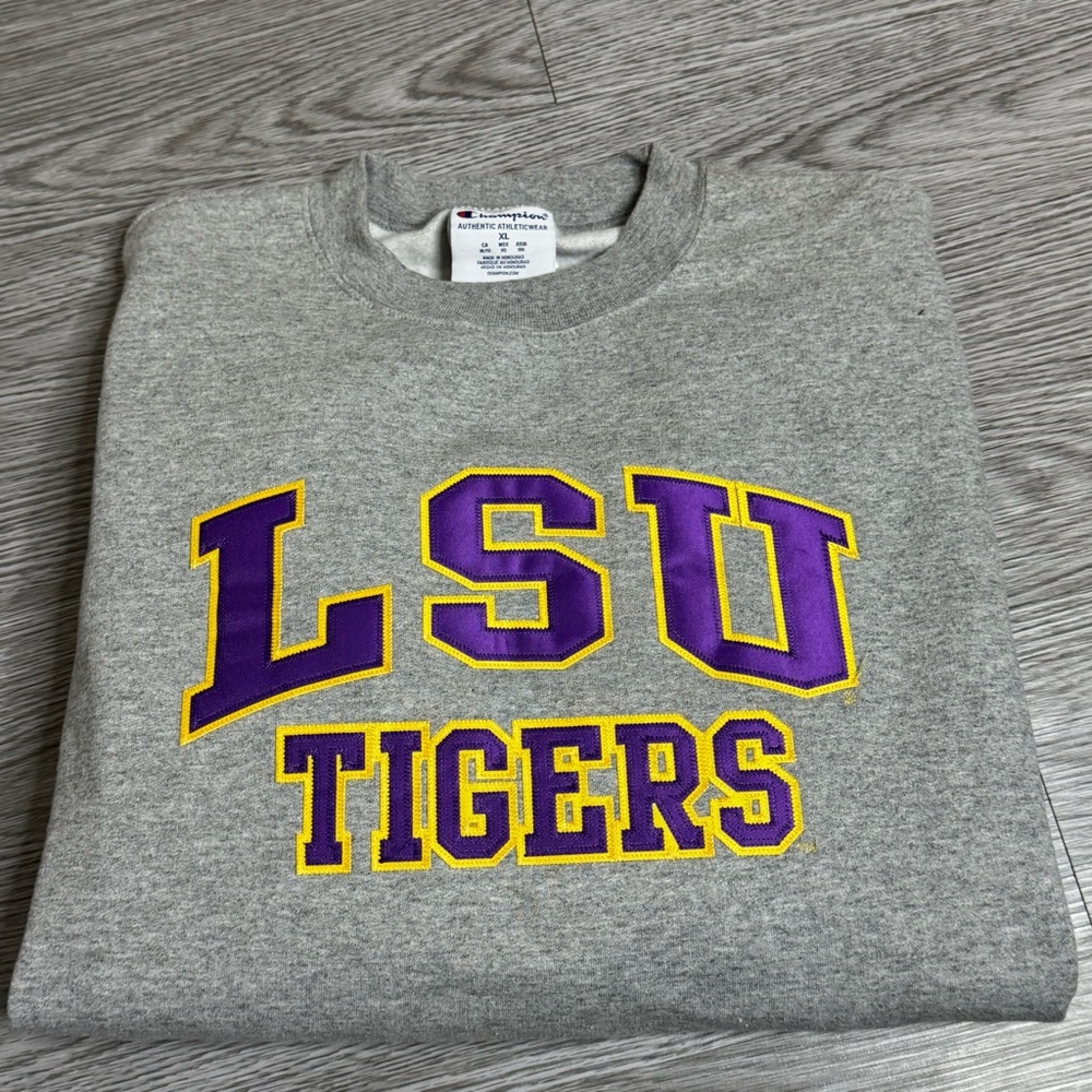 Vintage LSU Tigers Champion Eco Fleece Gray Sweatshirt Louisiana State Sz XL - Picture 4 of 7